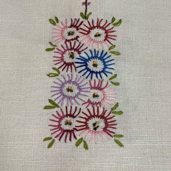 VINTAGE Hand Embroidered Linen Floral Table Runner 18 1/4” W X 39” L - Picture 8 of 10